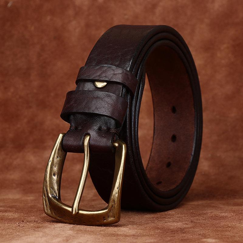 Thickened Retro African Bison Leather Shrink Belt Men'S Genuine Leather Rough Pattern First Layer Cowhide Tree Pattern Jeans Belt Men