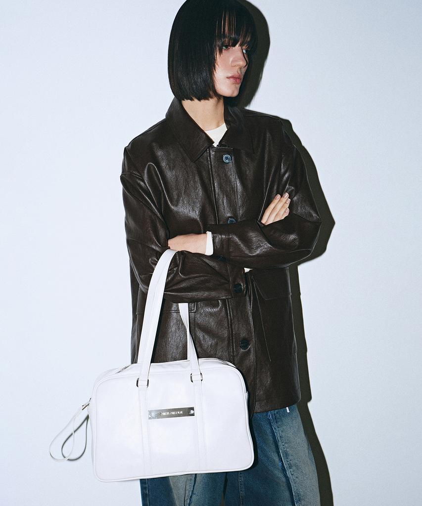 Nick&Nicole Crystal Leather Boston Bag_Cream