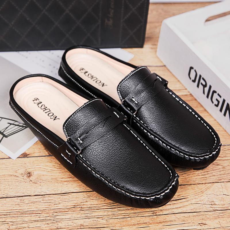 

Модная мужская обувь 2024 года, летние повседневные туфли на плоской подошве, черные мягкие кожаные туфли, полутапочки, удобные мужские мокасины для вождения 44 чёрный
