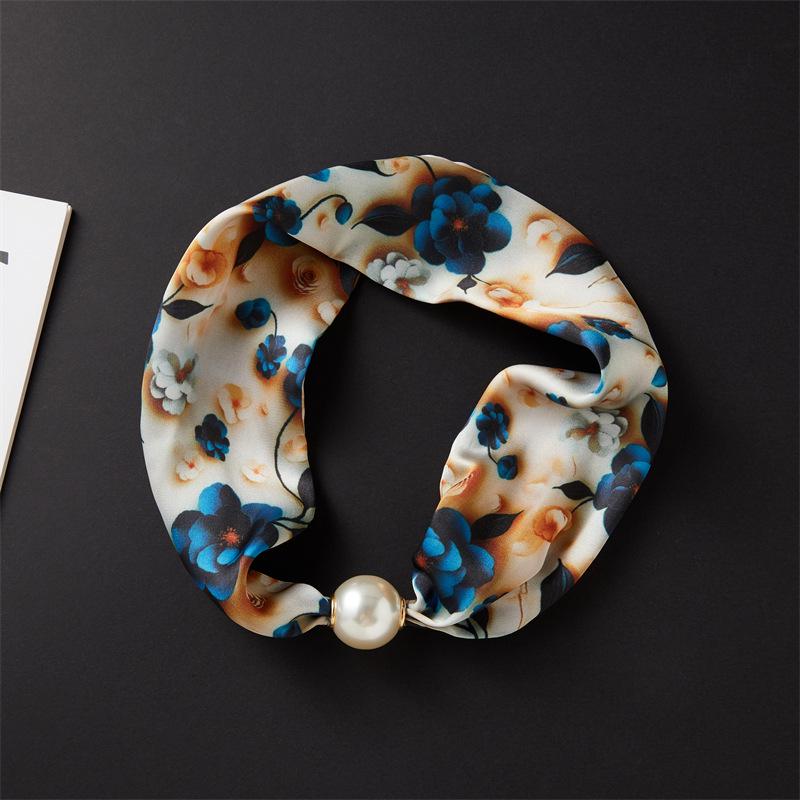 Magnetic Buckle Pearl Necklace with Silk Scarf – Fashionable, Versatile Spring/Summer Accessory for Women
