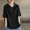 Maglia Base con Cappuccio a Maniche Corte in Puro Cotone da Donna, Stile Western Estivo, Capo Esterno, T-shirt Monocolore, Taglia Grande, Top da Donna