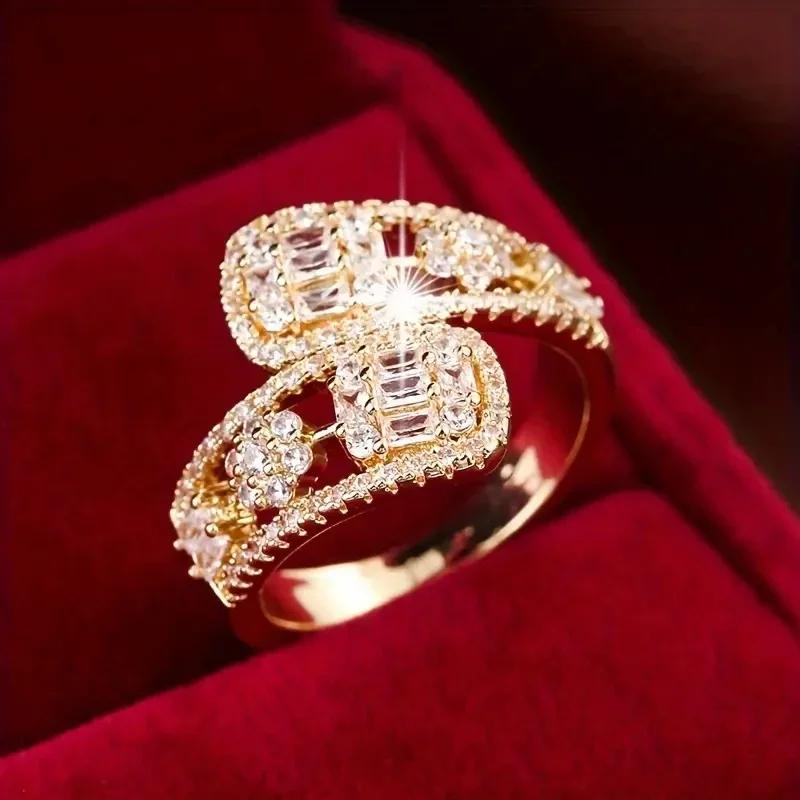 

Huitan Geometric Design Opening Rings for Women Wedding Daily Party Trendy Finger Accessories Shining CZ Versatile Zircon Gift resizable