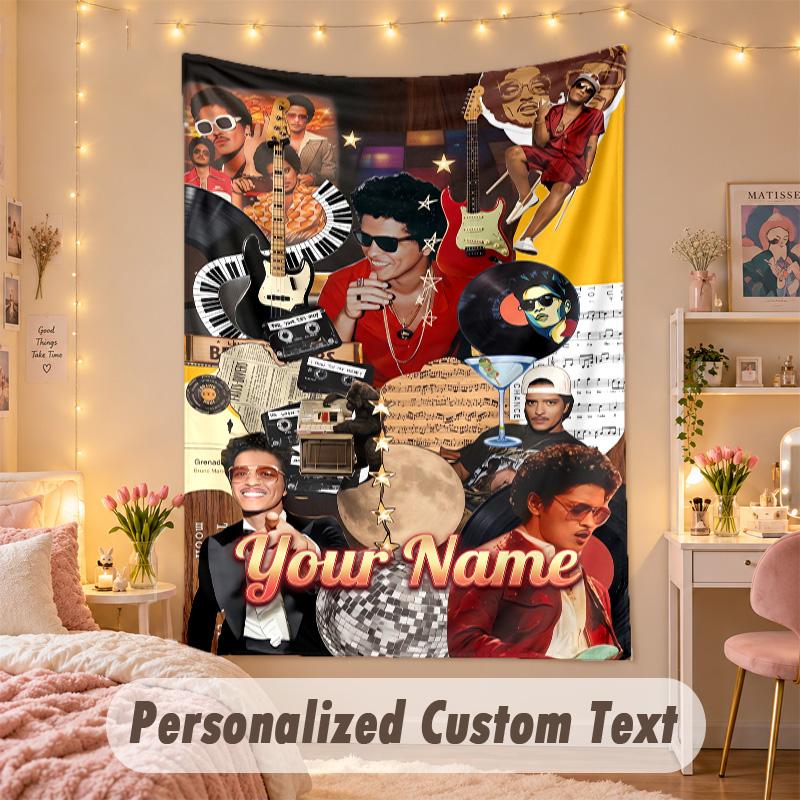 Custom Personalized Tapestry,Bruno Mars Print Custom Name Text Wall Art Hanging for Bedroom