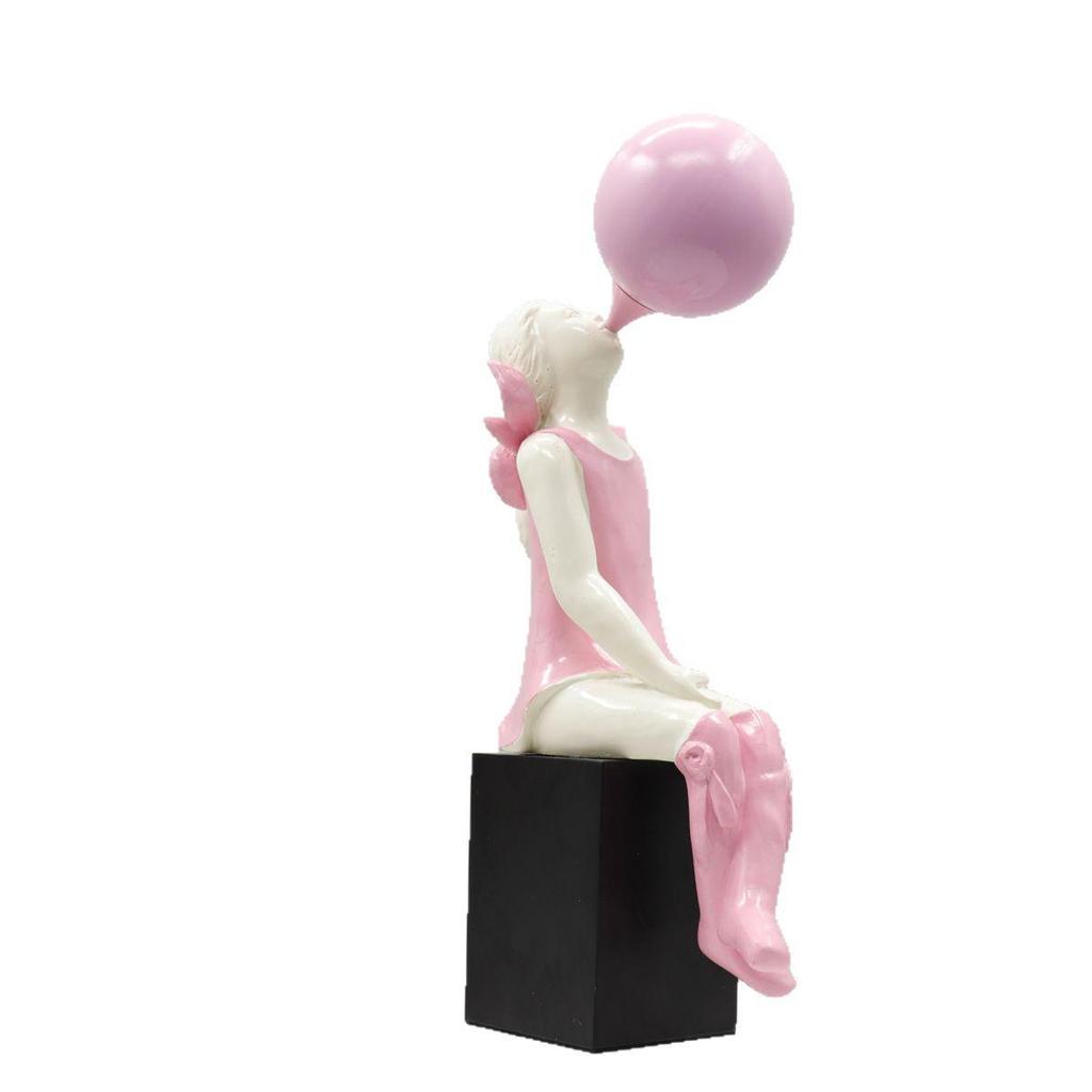 Nordic Bubble-Blowing Girl Sculpture - Modern Light Luxury Decor for Children's Room & Entrance Hall