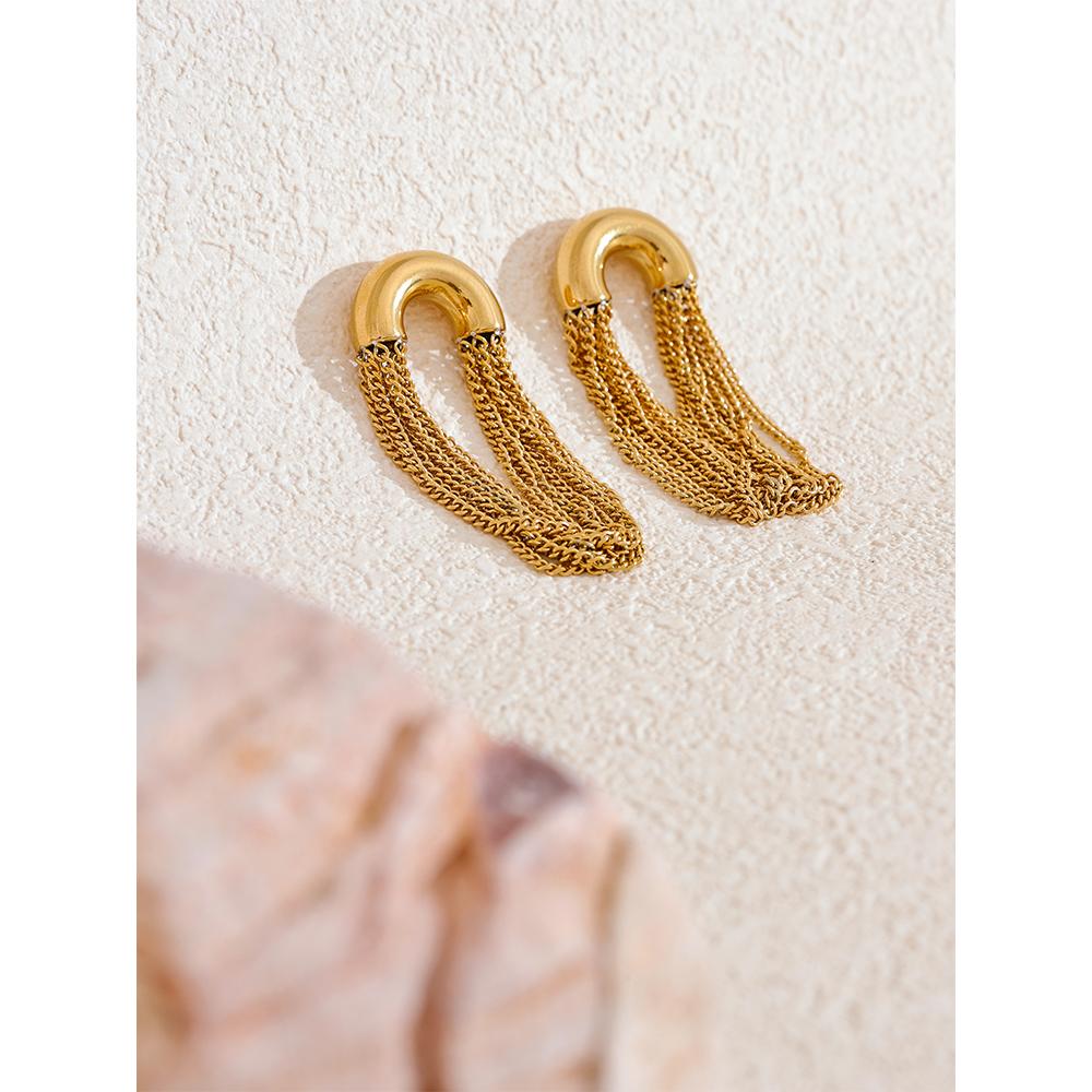 Yhpup Hypoallergenic 316L Stainless Steel Tassel Chain Long Drop Dangle Earrings Waterproof Personalized Fashion Daily Jewelry
