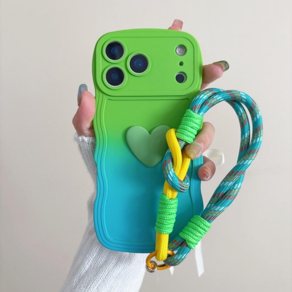 

Gradient Color Wave Wrist Strap Case for IPhone 17 Pro Max Air 16 14 15 Plus 12 13 11 X XR XS Lanyard Love Heart Soft TPU Cover iPhone 15 Pro Max