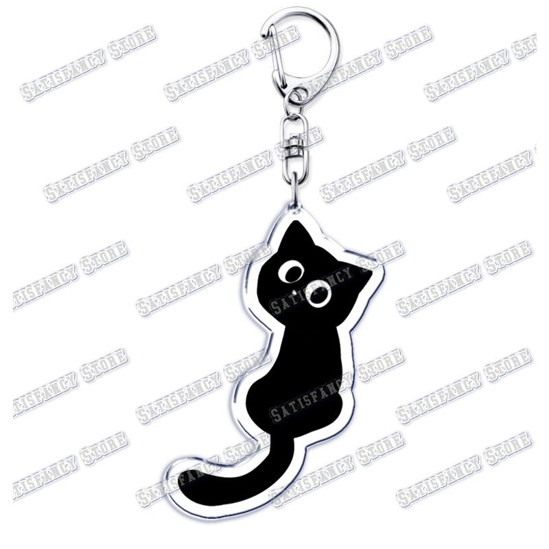 Cute Kawaii Little Black Cat Acrylic Keychains Funny Pet Kitty Keyring for Accessories Bag Pendant Key Chain Jewelry Fans Gifts
