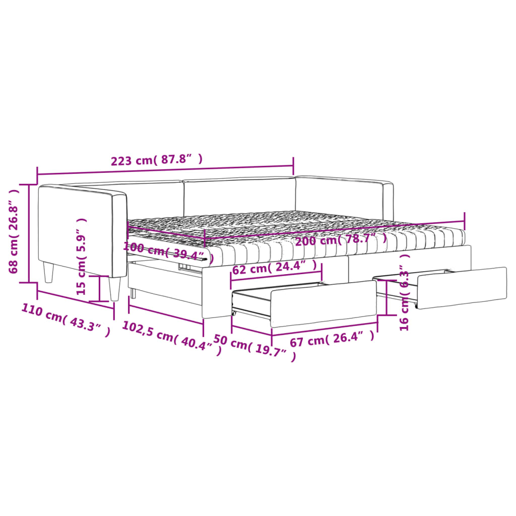 Pull Out Daybed with Drawers Taupe 100x200 Cm Fabric