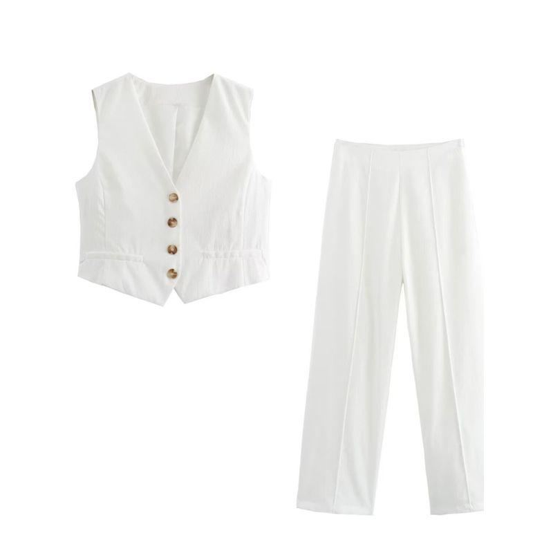 Kaslead New Arrival Women's Clothing Fashion Style Fashion Minimalist Pure Color Vest Pants Two-Piece Suit