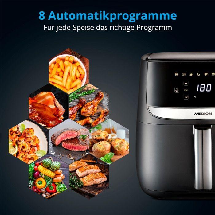 Friteuse à air chaud - MEDION MD10532 - 5,7L - 1700W - 8 Programmes - Écran tactile - Noir