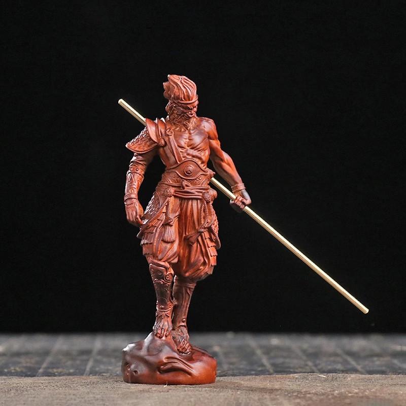 Натуральное дерево, статуэтка Будды-воина, Царь обезьян Сунь Укун, мифическая обезьяна, статуэтка для дома, комнаты, офиса, фэн-шуй