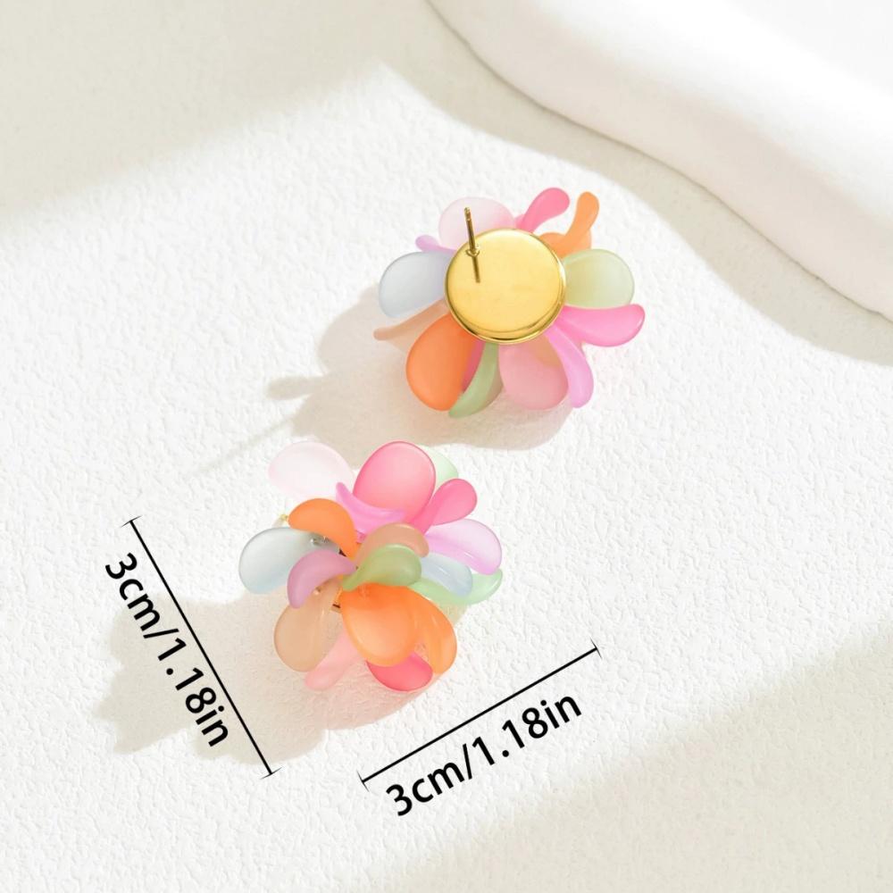 

New Personalized Ethnic Style Colorful Mesh Flowers Female Earrings Fresh and Elegant Temperament Holiday Party Accessories