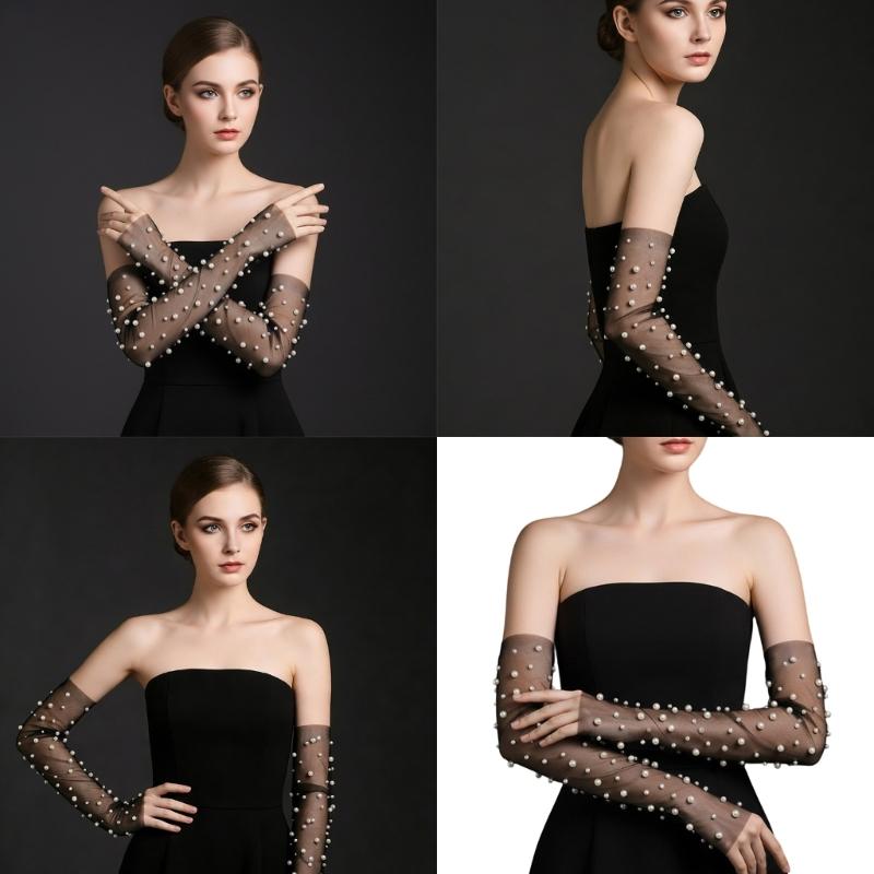 Fingerless Bridal Gloves Artificial Pearls Arm Sleeves Armwear for Formal Occasion Wedding Ceremony Dressingup Accessory