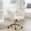 Silla de Escritorio Plegable con Funda de Aspecto Terciopelo, Silla de Oficina Regulable en Altura, Función de Inclinación, Blanco Crema