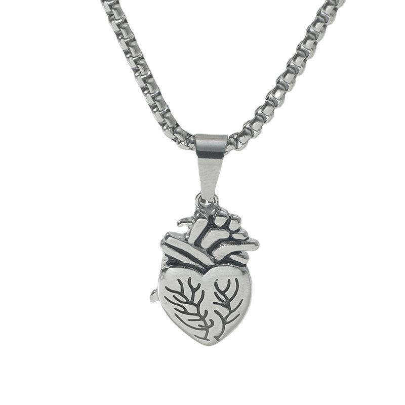 Gold and Silver Heart Couple Pendant Necklace - Fashionable Hip-Hop Valentine's Day Gift