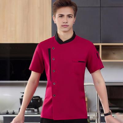 Unisex Chef Shirt Weichen Stehkragen Einreihig Kurze Ärmel Brust Taschen Restaurant Diner Küche