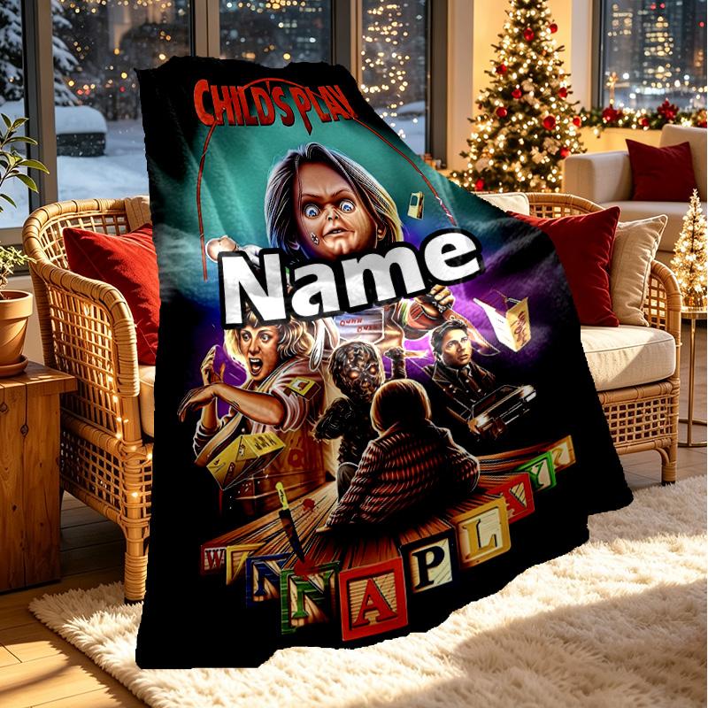 Custom Name Personalized Bride of Chucky Print Blanket, Home Decor, Bedroom, Sofa, Camping, Couch, Gifts for Birthday Christmas