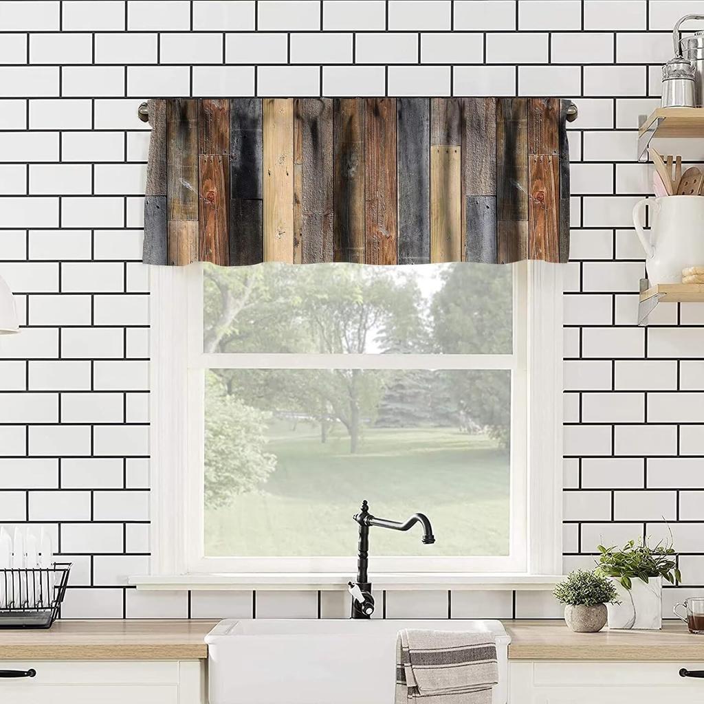JESTRONRY Rustic Farmhouse Valance Curtain, Retro Barn Wood Antique Brown Grey Farm Wooden Planks Curtains Treatments for Bedroom Living Room Kitchen