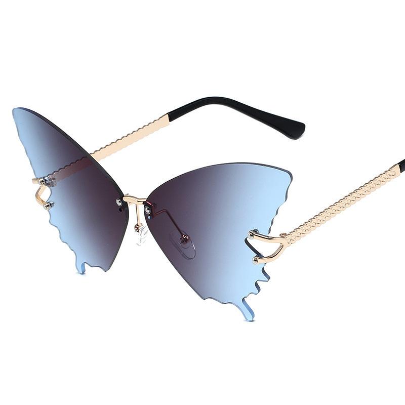 Butterfly Shape Diamond Inlaid Frameless Sunglasses, Fashionable and Exaggerated Sunglasses Round Face and Big Face