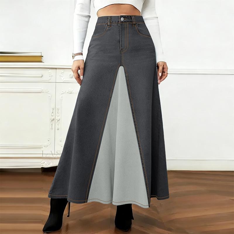 ZANZEA Womens Loose Casual Splice A-Line Long Skirts 2XL серый