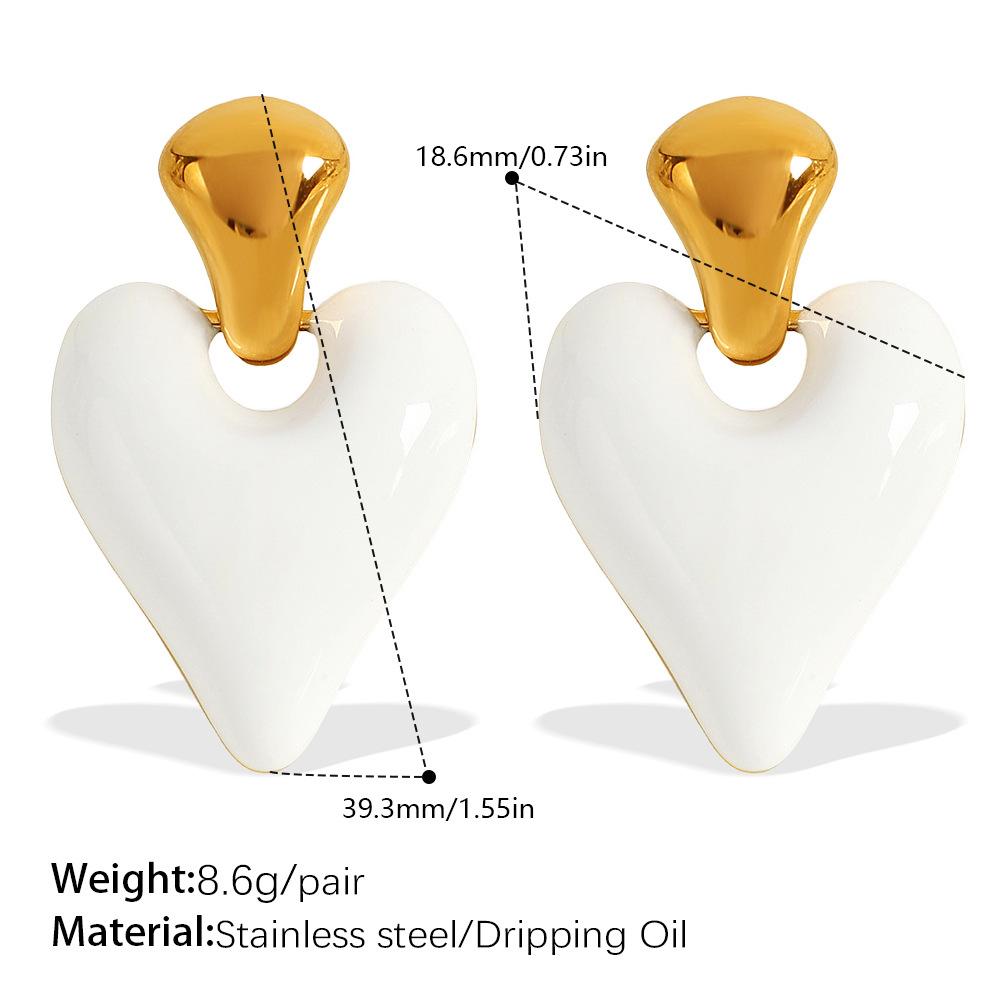 Exquisite Sweet Cool Wind Dripping Oil Love Earrings Women'S Stainless Steel High Sense Versatile Temperament Small Fresh Earrings