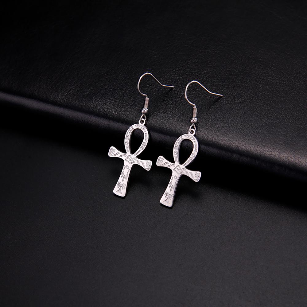 Dawapara Pictographic Symbols Ankh Cross Earrings Ancient Egyptian Symbol of Life Protection Amulet Religious Stainless Steel