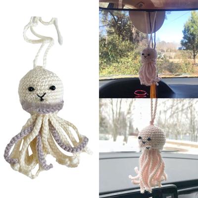 Car Rear Mirror Woolen Octopus Hanging Ornament for Women Girl Car Interior Decorations Pendant for Backpack Keychains