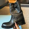 Boots Women's Shoes Combat Goth Woman 2025 Trend Chunky Stylish Comfortable Moccasin Black Luxury Low Heel Offer
