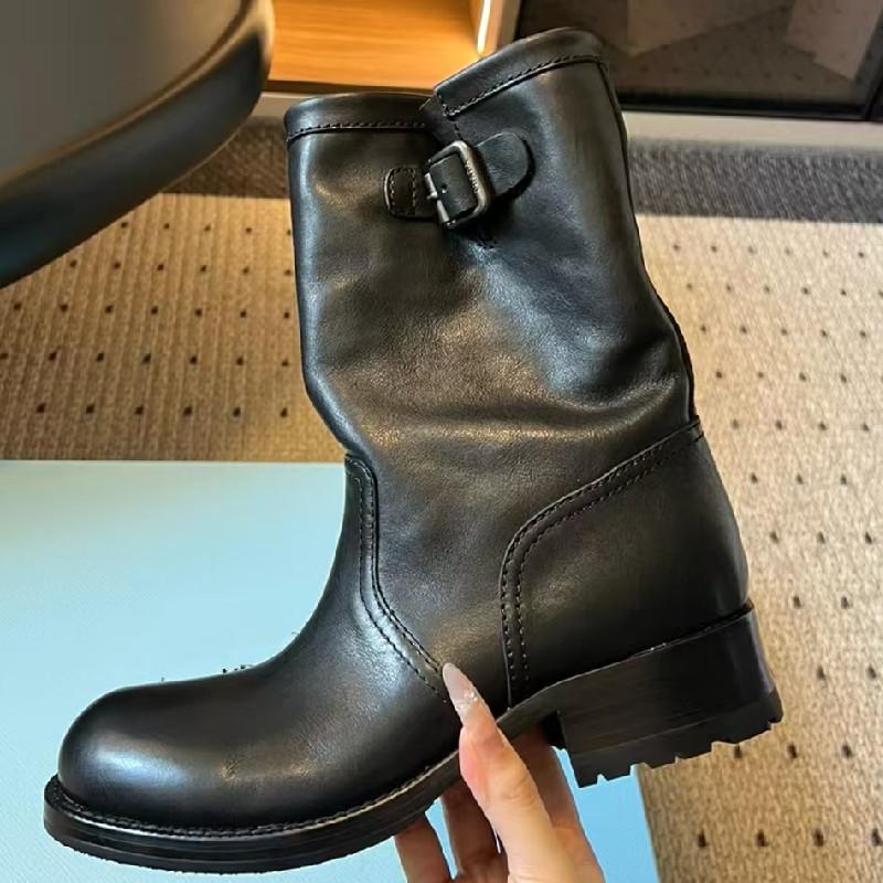 Boots Women's Shoes Combat Goth Woman 2025 Trend Chunky Stylish Comfortable Moccasin Black Luxury Low Heel Offer