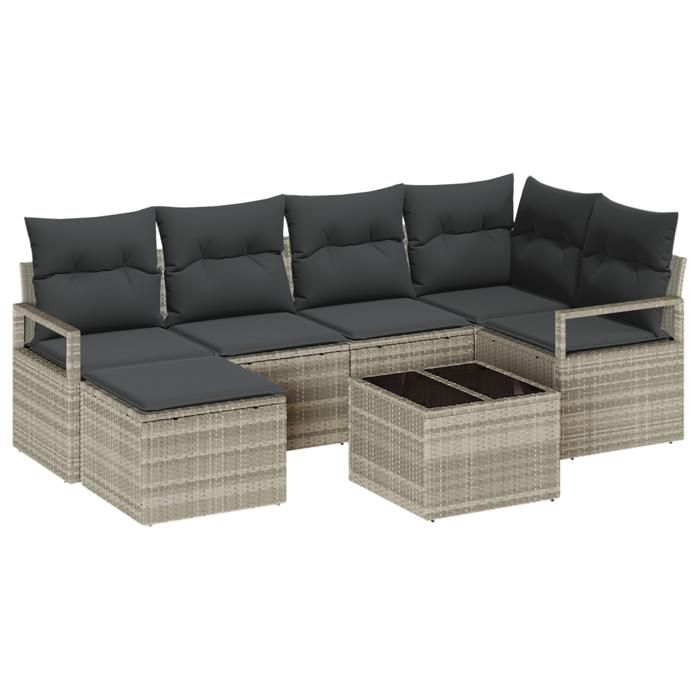 Ensemble de Canapés de Jardin de 7 Pièces avec Coussins Gris en Rattan Poly, Canapé de Jardin de 2 Places avec Rangement &amp; 3355131