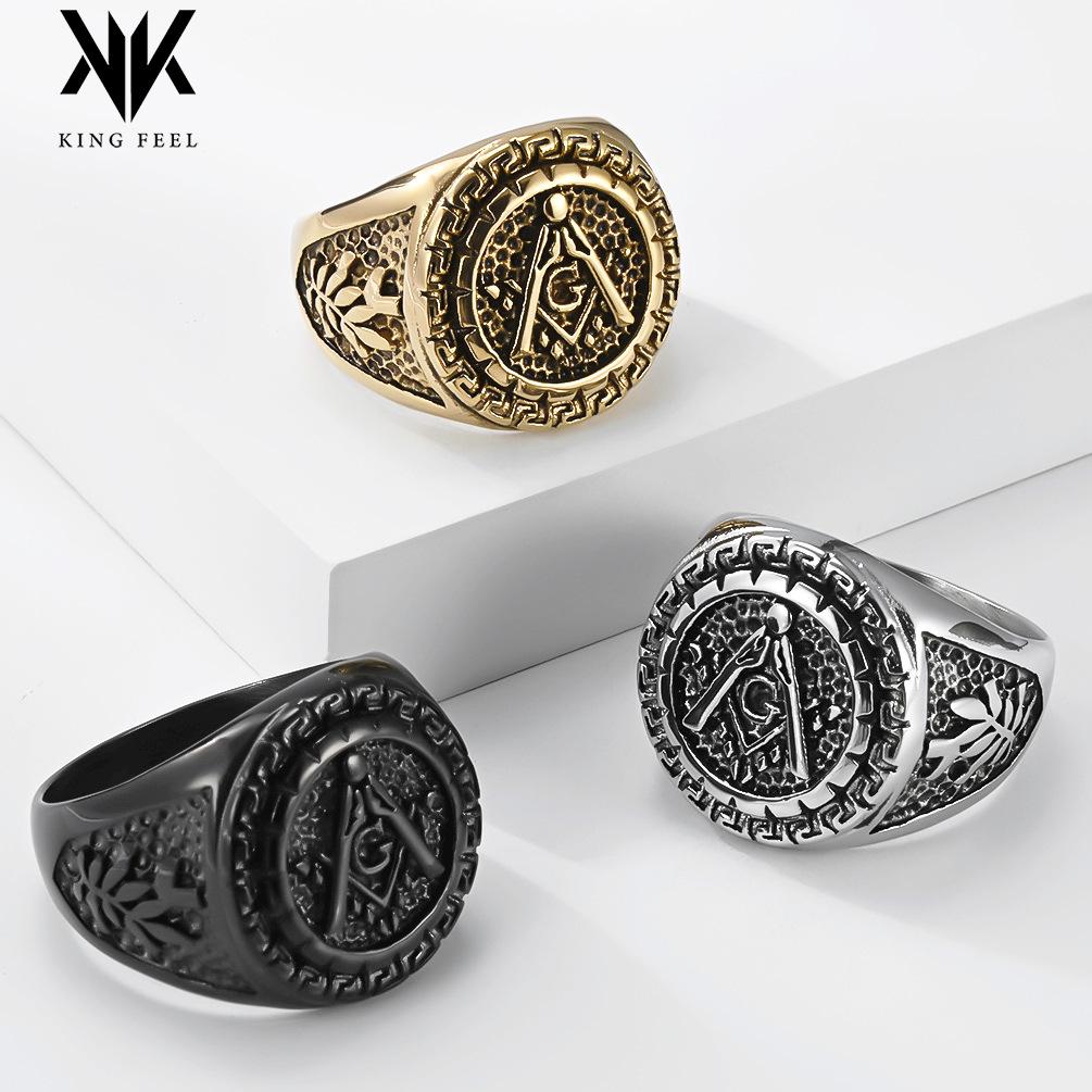 Men's Retro Stainless Steel Square Compass Freemason Punk Ring