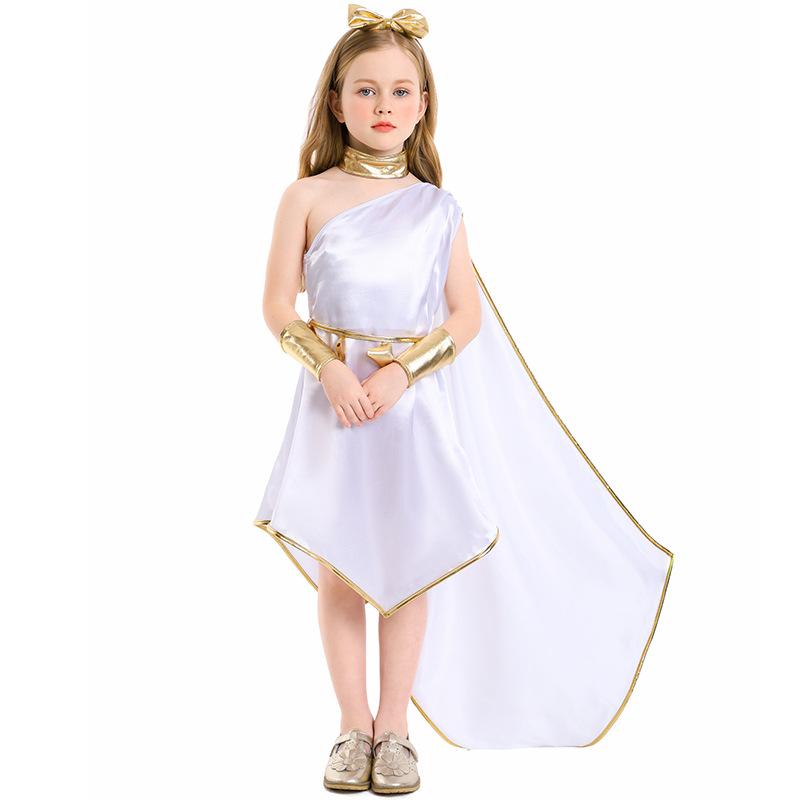 Kids Girls Greek Mythological Goddess of Freedom Statue of Liberty Dress Children Halloween Cosplay Costumes Kindergarten Performance Role Play Outfit