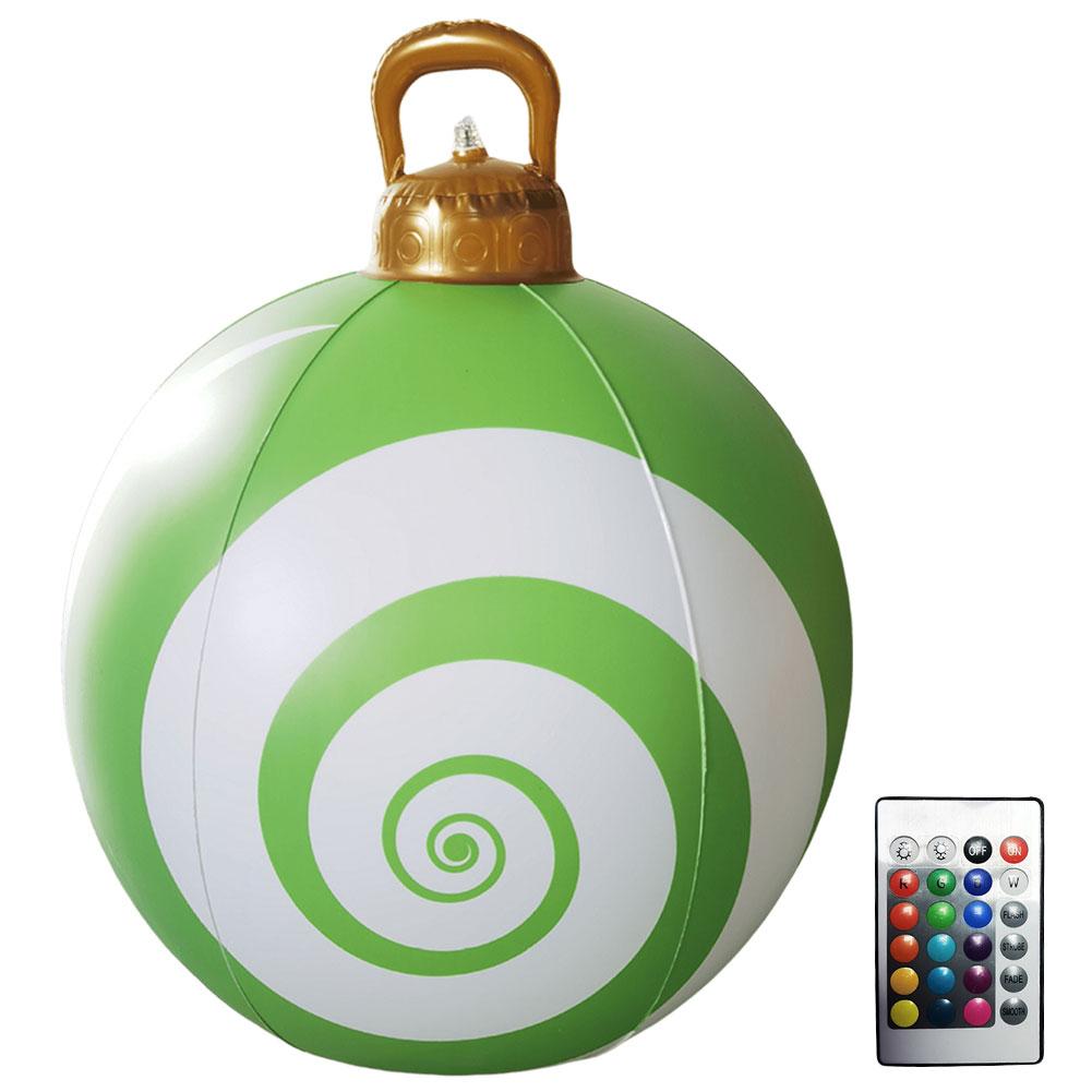 24 Inch Light Up PVC Inflatable Christmas Ball New Years Christmas Ornaments with Light and Remote Holiday Yard Lawn Porch Decor
