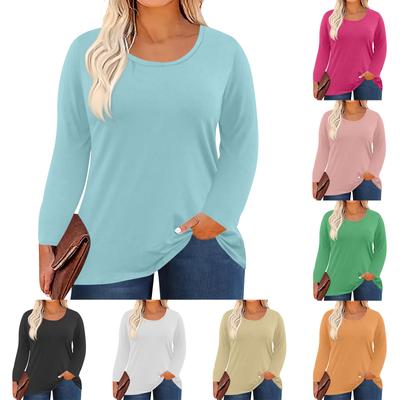 Women's Plus-size Model O-neck Long Sleeve Solid Color Top