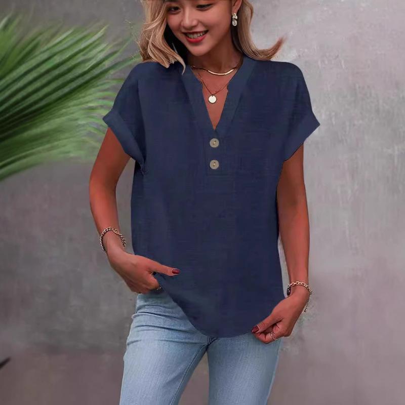 

European Summer 2026 Women s Solid Color Button-Up Stand Collar Shirt XL
