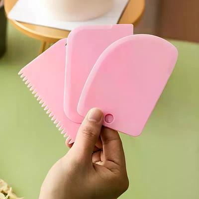 Kit com 3 Espátulas de Creme para DIY Cozinha Dente Reto Arredondado Cortador de Creme e Pão Plástico Raspador de Bolo Confeitaria Ferramentas para Fondant