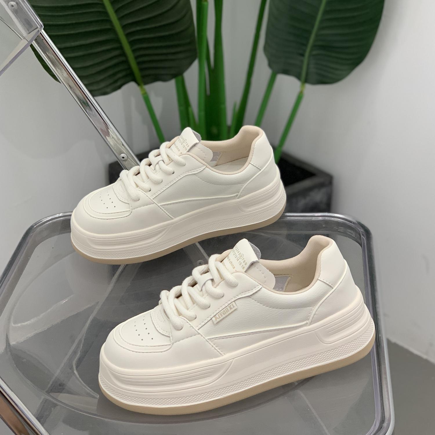 

Women s Height-Boosting Lightweight Canvas Shoes - Autumn 2025 Collection: Versatile Lace-Up White Sneakers 35 білий/абрикосовий