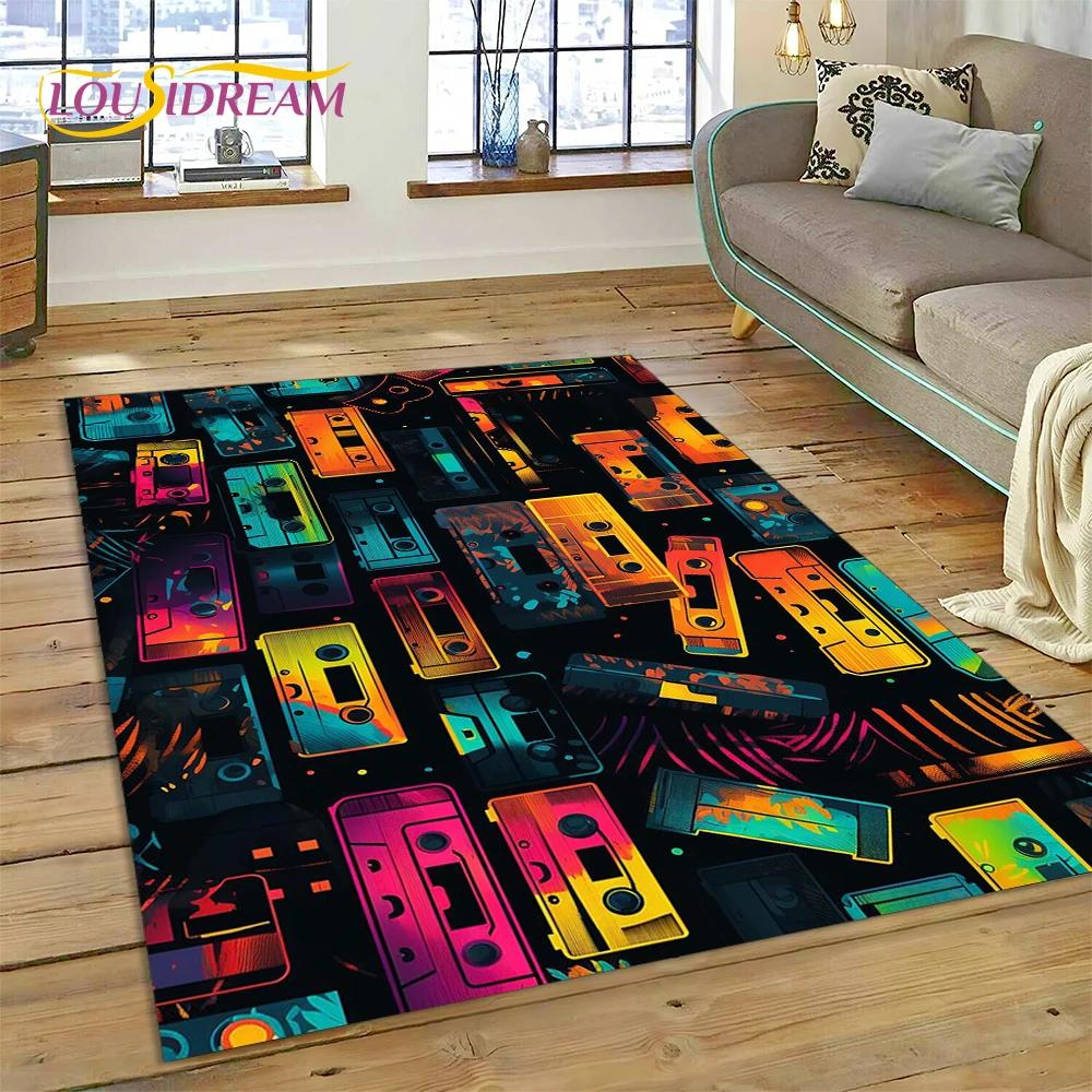 3D Music Cassette Tape Retro Recorder CD Instrument Carpet Rug for Bedroom Living Room Home Sofa Decoration, Kid Decor Floor Mat