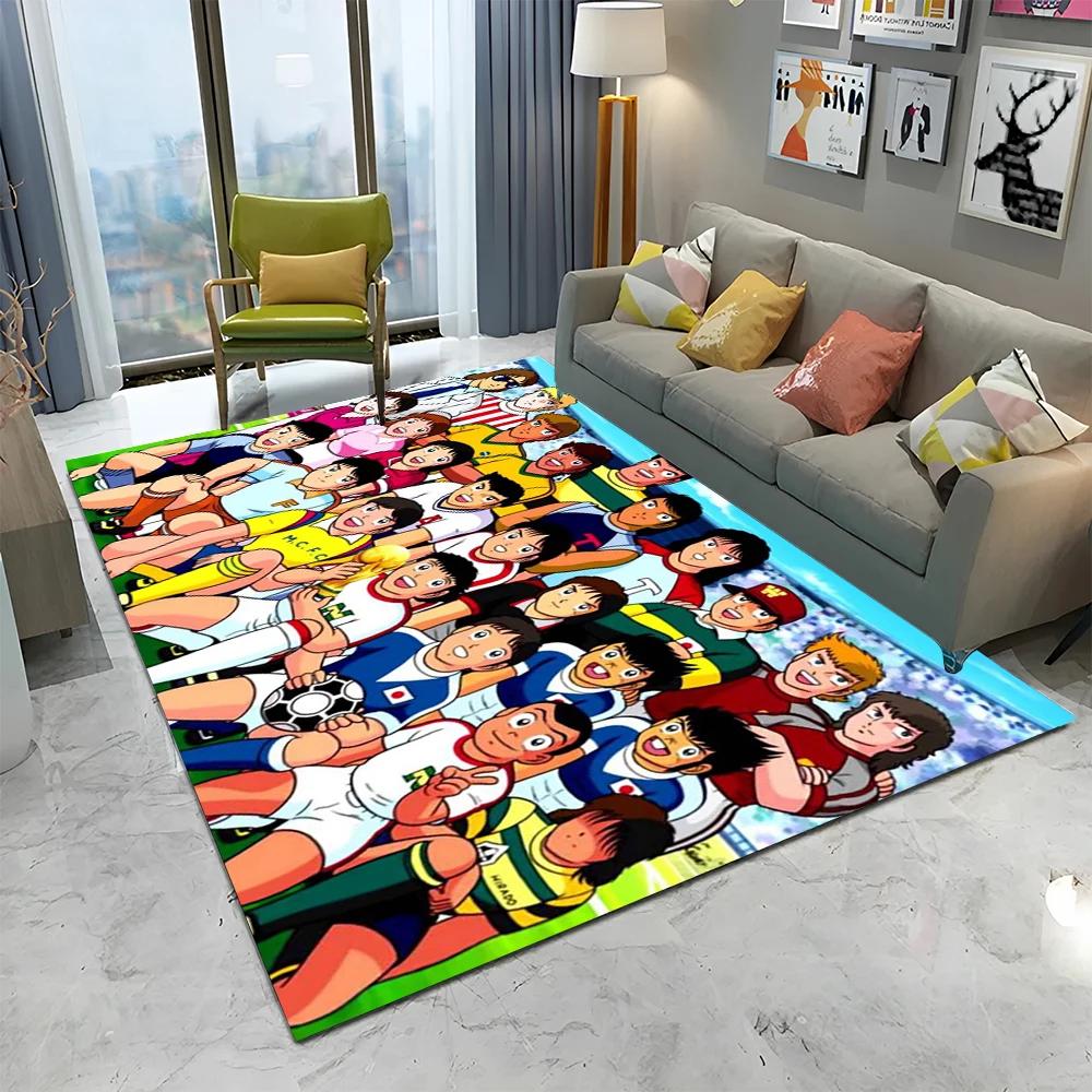 Anime Captain Tsubasa Fußball Cartoon Teppich für Zuhause Wohnzimmer Schlafzimmer Sofa Fußmatte Dekor, Kinder Teppich Rutschfeste Bodenmatte