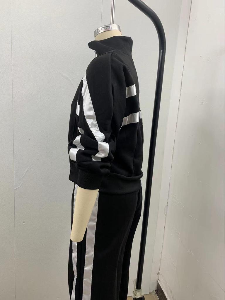 2025 Women's Striped Zipper Jacket & Casual Sportswear Set - Spring/Summer Collection