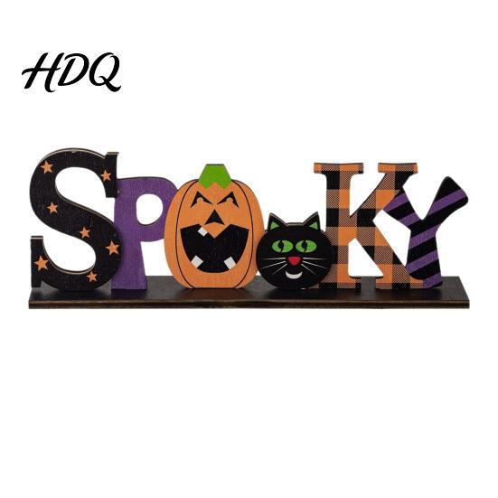 Creative Photography Props Halloween Wooden Table Sign Spooky Wicked Tiered Tray Decor Pumpkin Black Office Desk Festive Ornaments Cat Ghost Design,