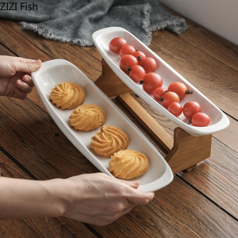 Step Shape Ceramic Plates Snacks Bowl Set Dessert Plate Wooden Ladder Fruit Dish Dinner Porcelain Cake Tray Food Tableware