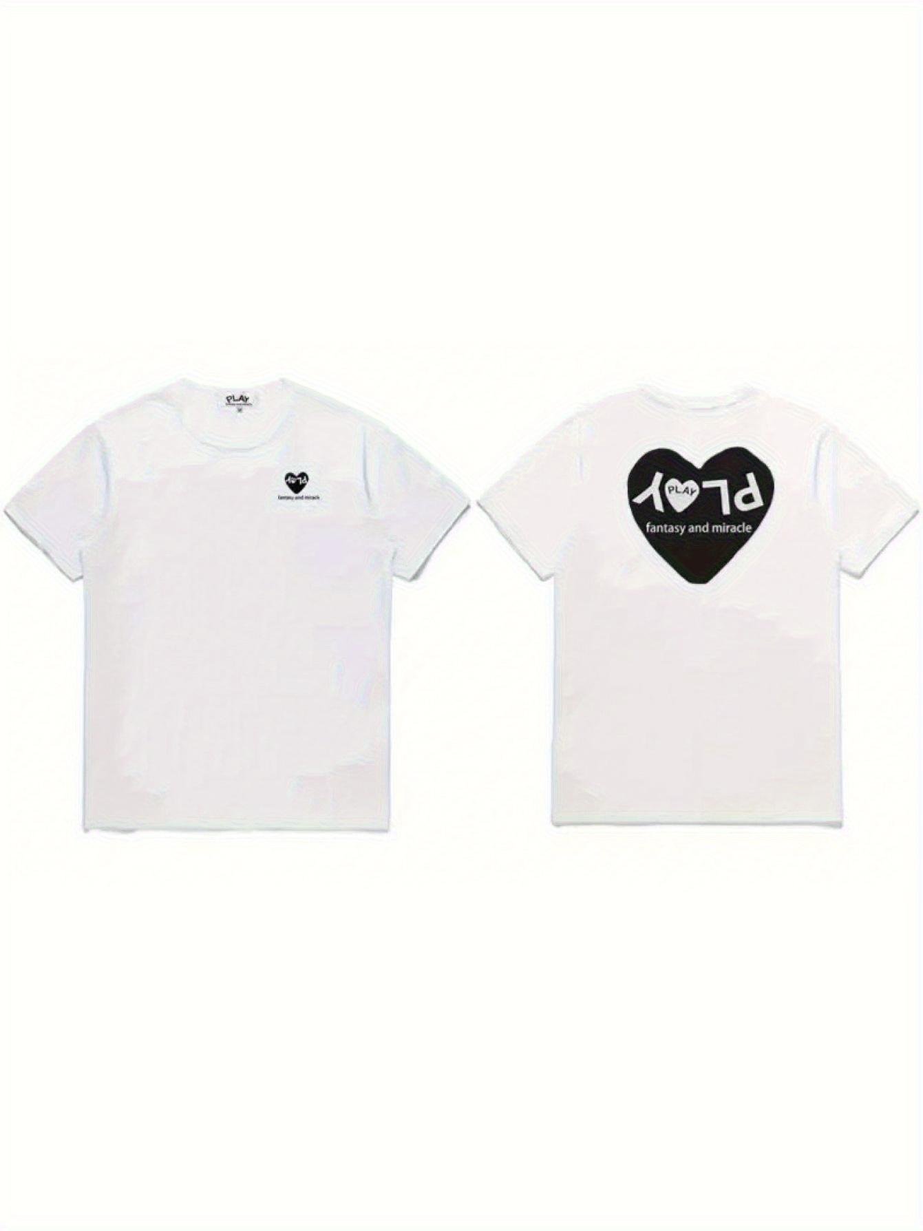 

White Short-Sleeved T-Shirt for Men Featuring Heart And Letter Graphics L