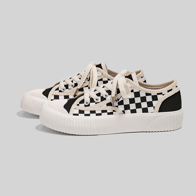 Low-top platform canvas shoes women's checkerboard shoes versatile casual shoes student cloth shoes