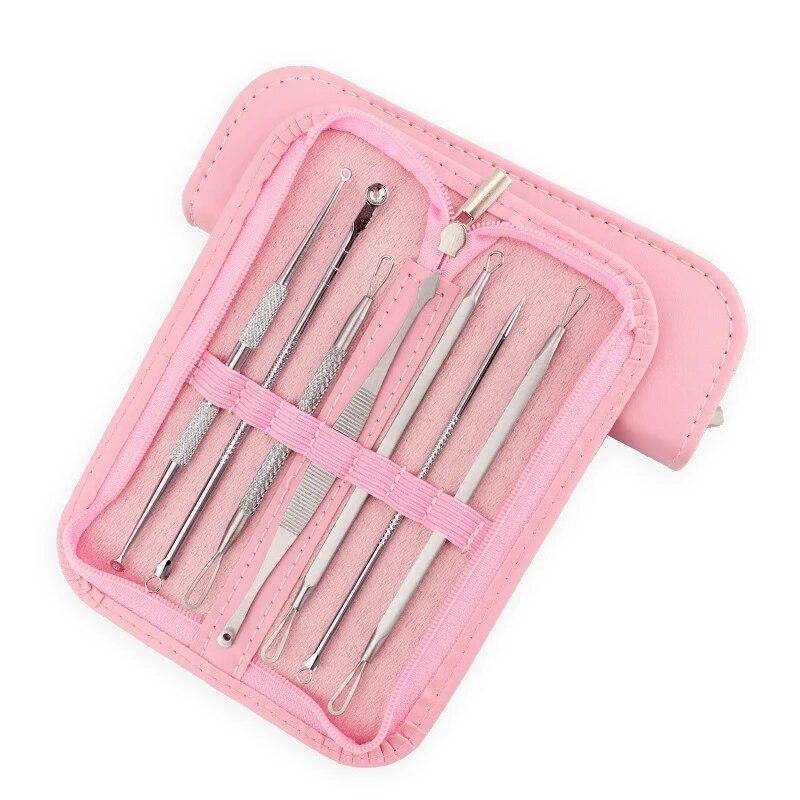 Set for Acne Blackheads Acne 7 Pieces Remove Black Dots Points Comedones Extractor Prick Loop Tweezer Spoon for Face Cleaning