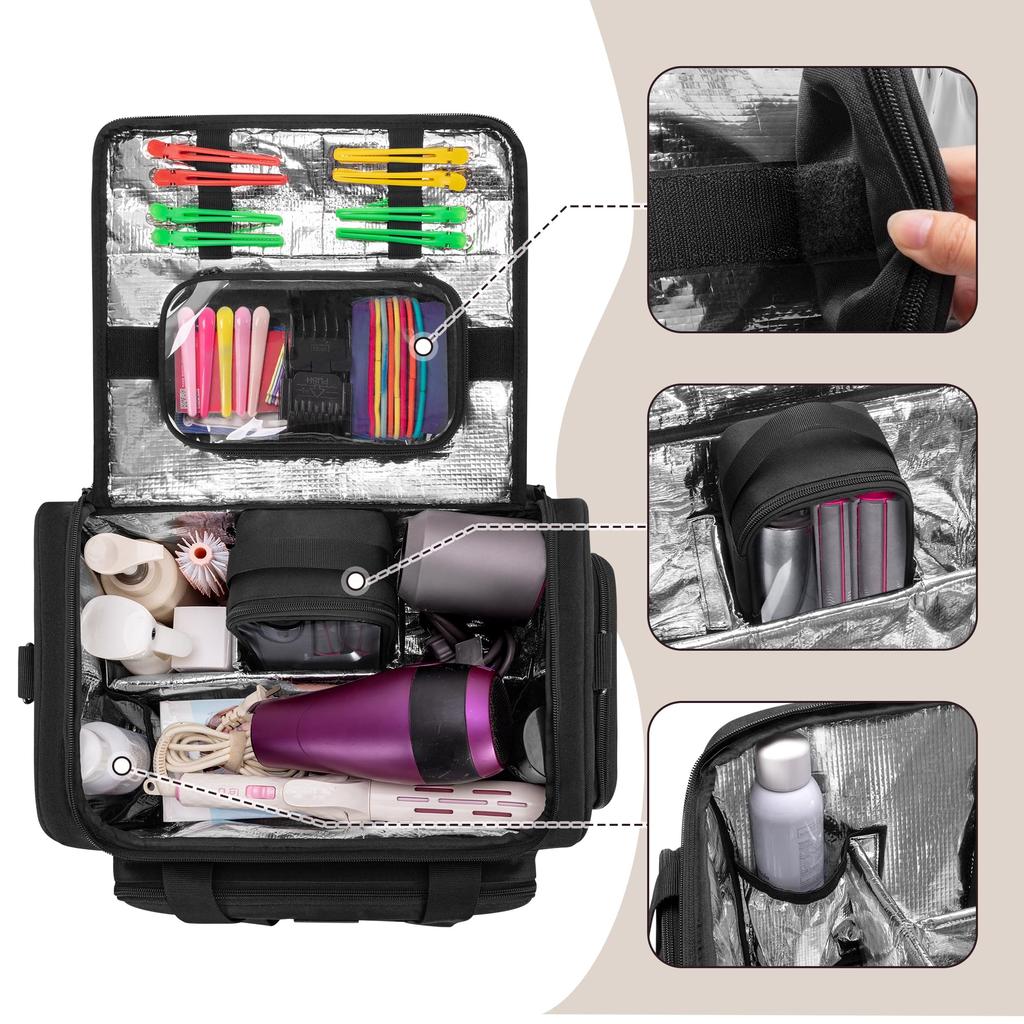 BAFASO Barber Tool Bag Black, Hairdressing & Grooming Supplies Organizer with Dividers, 2 Storage Pouches & Insulated Lining, Bag Only