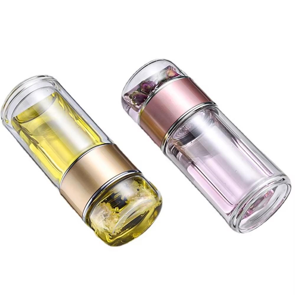 Tasse à thé 420ML Facile à nettoyer Tasse à thé en verre avec infuseur à thé double couche Infuseur à thé Tasse à eau Adaptée pour le bureau, l'extérieur, les voyages