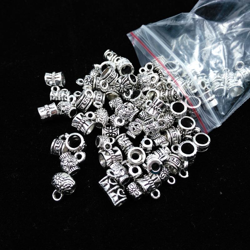 Tibetanisches Silber Schmuck-Set: 50g Gemischte Anhänger, Vintage Armband, Blumenbecher-Abstandshalterperlen für DIY Handgemachte Kreationen