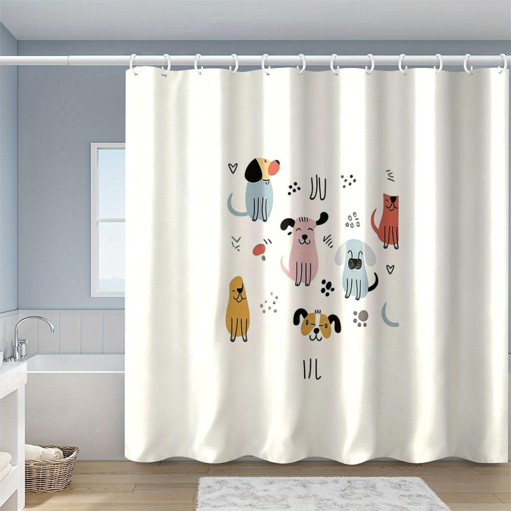 Cute Puppy Dog Shower Curtain Polyester Waterproof Bathroom Decor with 12 Hooks Playful Minimalist Pet Theme Home Accessory