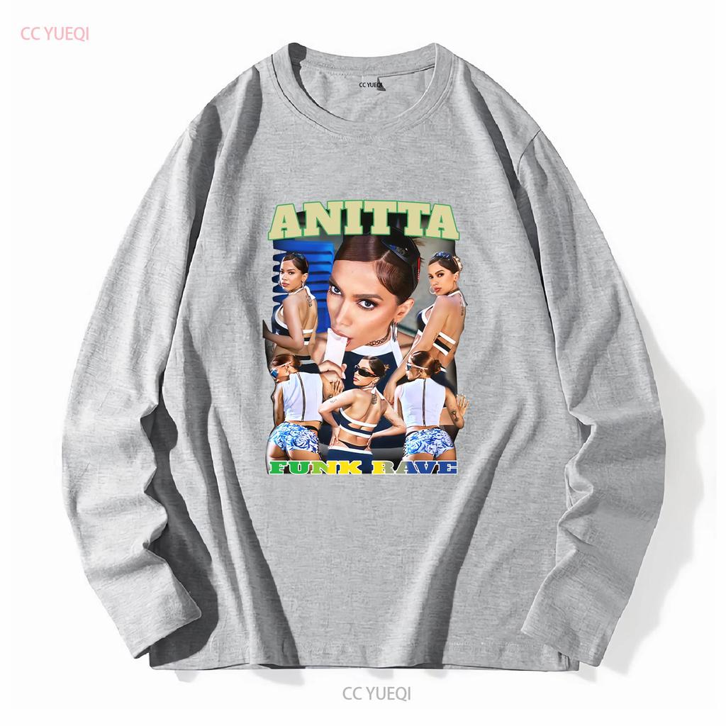 Anitta Funk Rave Collage T-Shirt Rundhals Lässig Lange Oder Kurze Ärmel Vintage Gewaschen Unisex Bequem Herren Mode Weich